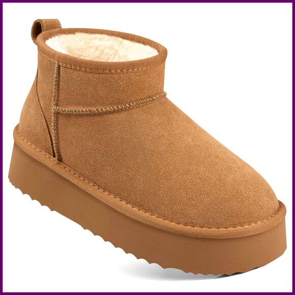 Genuine Suede Snow Boots Platform Winter Fur Boots Waterproof Anti-Slip